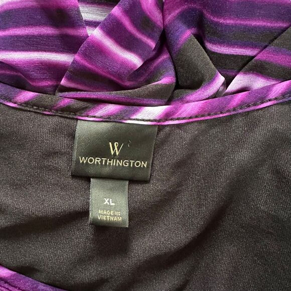 Worthington Purple Black White Striped Flutter Sleeve Top Blouse Size XL - Picture 7 of 8
